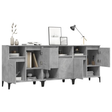 vidaXL Ντουλάπια 3 τεμ. Γκρι Σκυροδέματος 60x35x70cm Επεξεργ. Ξύλο