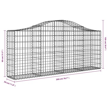 vidaXL Συρματοκιβώτιο Τοξωτό 200x30x80/100εκ. από Γαλβανισμένο Χάλυβα