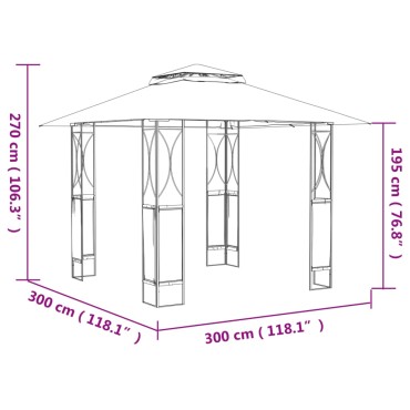 vidaXL Κιόσκι με Οροφή Ανθρακί 300 x 300 x 270 εκ. από Ατσάλι