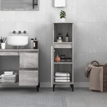 vidaXL Ντουλάπι Μπάνιου Γκρι Sonoma 30x30x100cm Επεξεργασμένο Ξύλο 1 τεμ.