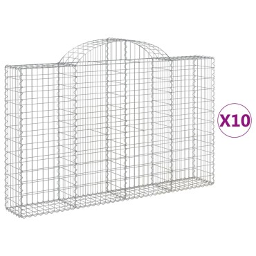 vidaXL Συρματοκιβώτια Τοξωτά 10 τεμ. 200x30x120/140 εκ. Γαλβαν. Ατσάλι