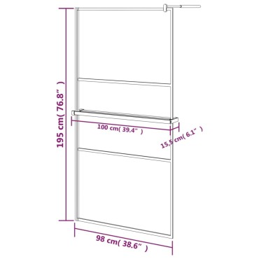 vidaXL Διαχωριστικό Ντους με Ράφι Μαύρο 100x195εκ. Γυαλί ESG&Αλουμίνιο