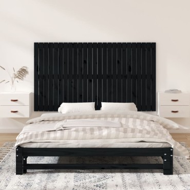 vidaXL Κεφαλάρι Τοίχου Μαύρο 159,5x3x90cm από Μασίφ Ξύλο Πεύκου 1 τεμ.