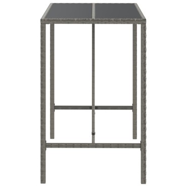vidaXL Τραπέζι Μπαρ με Γυάλ. Επιφάνεια Γκρι 110x70x110cm Συνθ. Ρατάν 1 τεμ.