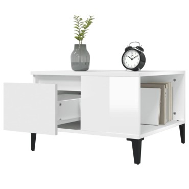vidaXL Τραπεζάκι Σαλονιού Γυαλ. Λευκό 55x55x36,5cm Επεξεργ. Ξύλο 1 τεμ.