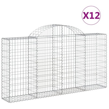 vidaXL Συρματοκιβώτια Τοξωτά 12 τεμ. 200x30x100/120 εκ. Γαλβαν. Ατσάλι