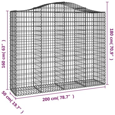 vidaXL Συρματοκιβώτιο Τοξωτό 200x50x160/180εκ. από Γαλβανισμένο Χάλυβα