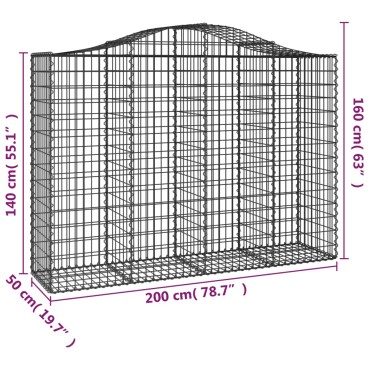 vidaXL Συρματοκιβώτιο Τοξωτό 200x50x140/160εκ. από Γαλβανισμένο Χάλυβα