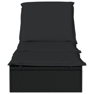 vidaXL Ξαπλώστρα 1 τεμ. Μαύρη 201x55x62cm Συνθετικό Ρατάν με Μαξιλάρι