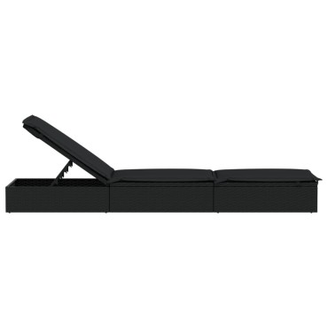 vidaXL Ξαπλώστρα 1 τεμ. Μαύρη 201x55x62cm Συνθετικό Ρατάν με Μαξιλάρι