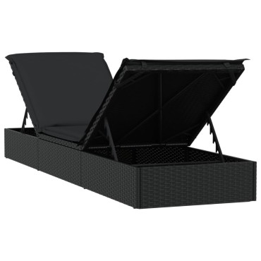 vidaXL Ξαπλώστρα 1 τεμ. Μαύρη 201x55x62cm Συνθετικό Ρατάν με Μαξιλάρι