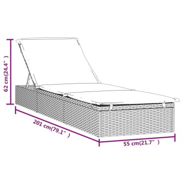 vidaXL Ξαπλώστρα 1 τεμ. Μαύρη 201x55x62cm Συνθετικό Ρατάν με Μαξιλάρι