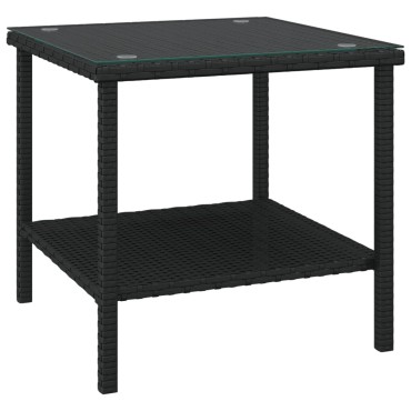vidaXL Βοηθητικό Τραπεζάκι Μαύρο 45x45x45cm Συνθ. Ρατάν/Ψημένο Γυαλί 1 τεμ.