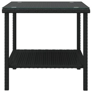 vidaXL Βοηθητικό Τραπεζάκι Μαύρο 45x45x45cm Συνθ. Ρατάν/Ψημένο Γυαλί 1 τεμ.