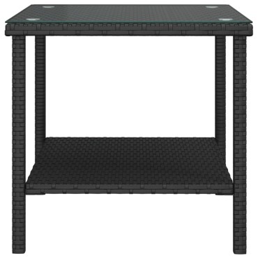 vidaXL Βοηθητικό Τραπεζάκι Μαύρο 45x45x45cm Συνθ. Ρατάν/Ψημένο Γυαλί 1 τεμ.