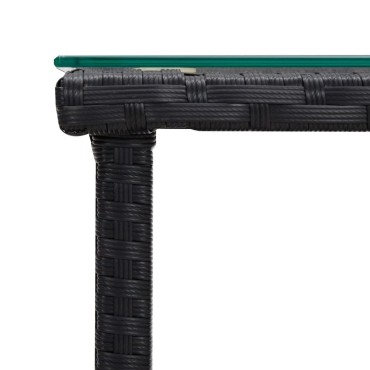 vidaXL Βοηθητικό Τραπεζάκι Μαύρο 45x45x45cm Συνθ. Ρατάν/Ψημένο Γυαλί 1 τεμ.