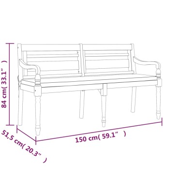 vidaXL Παγκάκι Batavia από Μασίφ Ξύλο Teak με Μαξιλάρι 150x51,5x84cm 1 τεμ.
