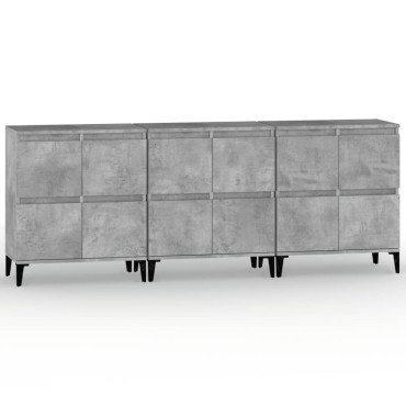 vidaXL Ντουλάπια 3 τεμ. Γκρι Σκυροδέματος 60x35x70cm Επεξεργ. Ξύλο