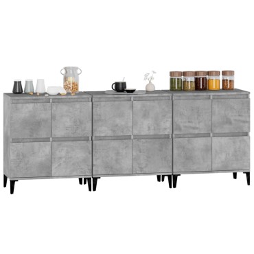 vidaXL Ντουλάπια 3 τεμ. Γκρι Σκυροδέματος 60x35x70cm Επεξεργ. Ξύλο