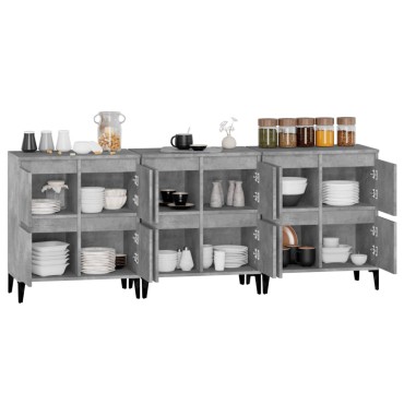 vidaXL Ντουλάπια 3 τεμ. Γκρι Σκυροδέματος 60x35x70cm Επεξεργ. Ξύλο