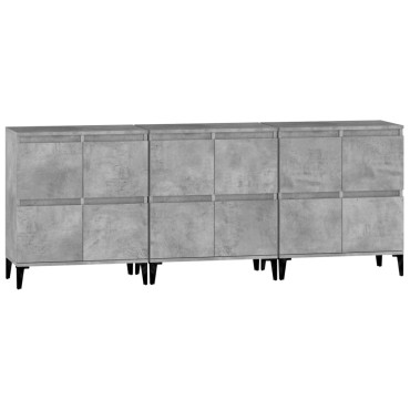 vidaXL Ντουλάπια 3 τεμ. Γκρι Σκυροδέματος 60x35x70cm Επεξεργ. Ξύλο