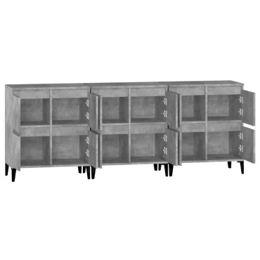 vidaXL Ντουλάπια 3 τεμ. Γκρι Σκυροδέματος 60x35x70cm Επεξεργ. Ξύλο