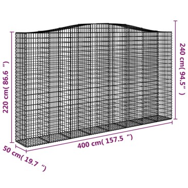 vidaXL Συρματοκιβώτια Τοξωτά 3 τεμ. 400x50x220/240 εκ. Γαλβαν. Ατσάλι