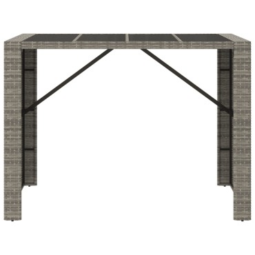 vidaXL Τραπέζι Μπαρ με Γυάλ. Επιφάνεια Γκρι 145x80x110cm Συνθ. Ρατάν 1 τεμ.