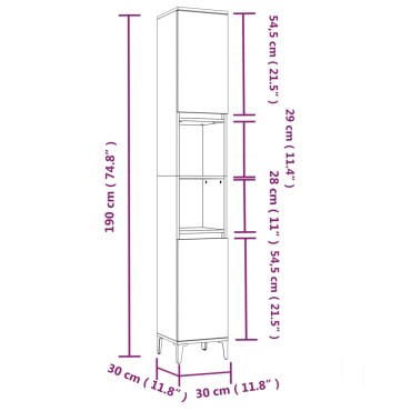 vidaXL Ντουλάπι Μπάνιου Γκρι Σκυροδέματος 30x30x190cm Επεξ. Ξύλο