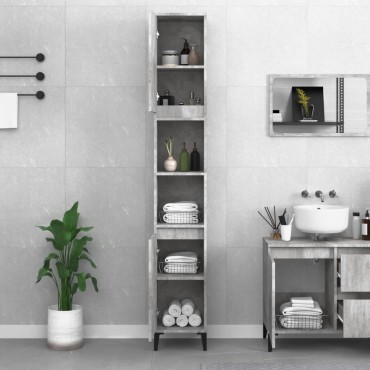 vidaXL Ντουλάπι Μπάνιου Γκρι Σκυροδέματος 30x30x190cm Επεξ. Ξύλο 1 τεμ.