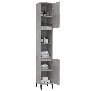 vidaXL Ντουλάπι Μπάνιου Γκρι Σκυροδέματος 30x30x190cm Επεξ. Ξύλο 1 τεμ.