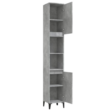 vidaXL Ντουλάπι Μπάνιου Γκρι Σκυροδέματος 30x30x190cm Επεξ. Ξύλο 1 τεμ.
