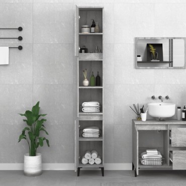 vidaXL Ντουλάπι Μπάνιου Γκρι Sonoma 30x30x190cm Επεξεργασμένο Ξύλο 1 τεμ.