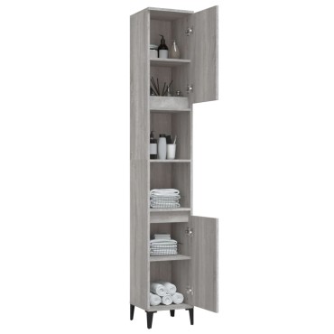 vidaXL Ντουλάπι Μπάνιου Γκρι Sonoma 30x30x190cm Επεξεργασμένο Ξύλο 1 τεμ.