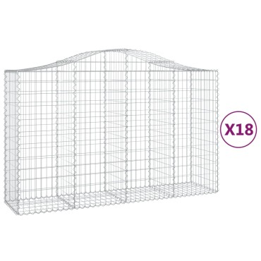 vidaXL Συρματοκιβώτια Τοξωτά 18 τεμ. 200x50x120/140 εκ. Γαλβαν. Ατσάλι