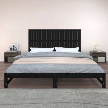 vidaXL Κεφαλάρι Τοίχου Μαύρο 204x3x90cm από Μασίφ Ξύλο Πεύκου 1 τεμ.