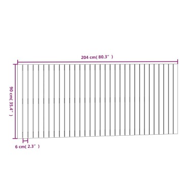 vidaXL Κεφαλάρι Τοίχου Μαύρο 204x3x90cm από Μασίφ Ξύλο Πεύκου 1 τεμ.