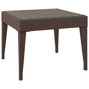 vidaXL Βοηθητικό Τραπεζάκι Καφέ 50x50x38cm Συνθ. Ρατάν/ Ψημένο Γυαλί 1 τεμ.