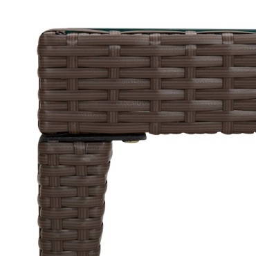 vidaXL Βοηθητικό Τραπεζάκι Καφέ 50x50x38cm Συνθ. Ρατάν/ Ψημένο Γυαλί 1 τεμ.