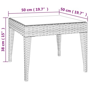 vidaXL Βοηθητικό Τραπεζάκι Καφέ 50x50x38cm Συνθ. Ρατάν/ Ψημένο Γυαλί 1 τεμ.