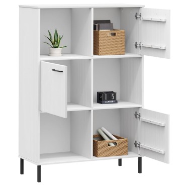 vidaXL Βιβλιοθήκη OSLO Λευκή 90x35x128,5cm Μασίφ Ξύλο με Μετ. Πόδια 1 τεμ.