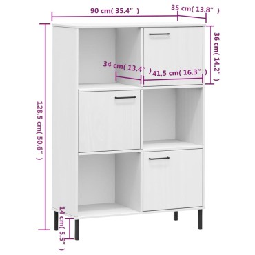 vidaXL Βιβλιοθήκη OSLO Λευκή 90x35x128,5cm Μασίφ Ξύλο με Μετ. Πόδια 1 τεμ.