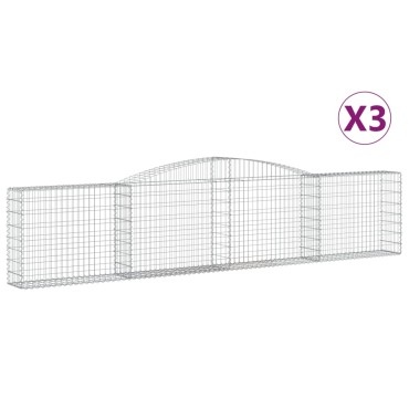 vidaXL Συρματοκιβώτια Τοξωτά 3 τεμ. 400x30x80/100 εκ. Γαλβαν. Ατσάλι
