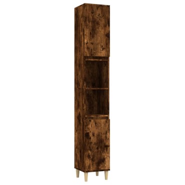 vidaXL Ντουλάπι Μπάνιου Καπνιστή Δρυς 30x30x190cm Επεξεργασμένο Ξύλο 1 τεμ.