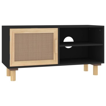 vidaXL Έπιπλο Τηλεόρασης Μαύρο 80x30x40cm Μασίφ Πεύκο & Φυσικό Ρατάν