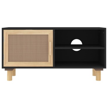 vidaXL Έπιπλο Τηλεόρασης Μαύρο 80x30x40cm Μασίφ Πεύκο & Φυσικό Ρατάν