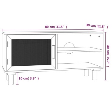 vidaXL Έπιπλο Τηλεόρασης Μαύρο 80x30x40cm Μασίφ Πεύκο & Φυσικό Ρατάν