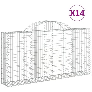 vidaXL Συρματοκιβώτια Τοξωτά 14 τεμ. 200x30x100/120 εκ. Γαλβαν. Ατσάλι
