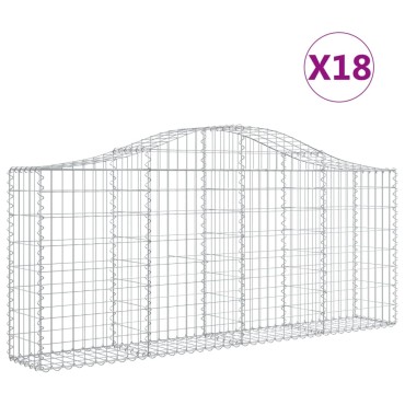 vidaXL Συρματοκιβώτια Τοξωτά 18 τεμ. 200x30x80/100 εκ. Γαλβαν. Ατσάλι