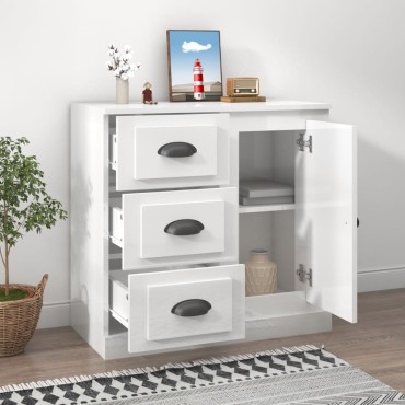 vidaXL Ντουλάπι Γυαλιστερό Λευκό 70x35,5x67,5cm Επεξεργασμένο Ξύλο 1 τεμ.